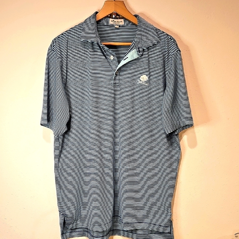 Peter Millar Blue Striped Woodland Golf Men's Shirt Sz. L
